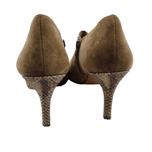 Coach Seneca Tan Suede Ankle Booties Snake Print Stiletto Heel Size 8.5 - Picture 5 of 9